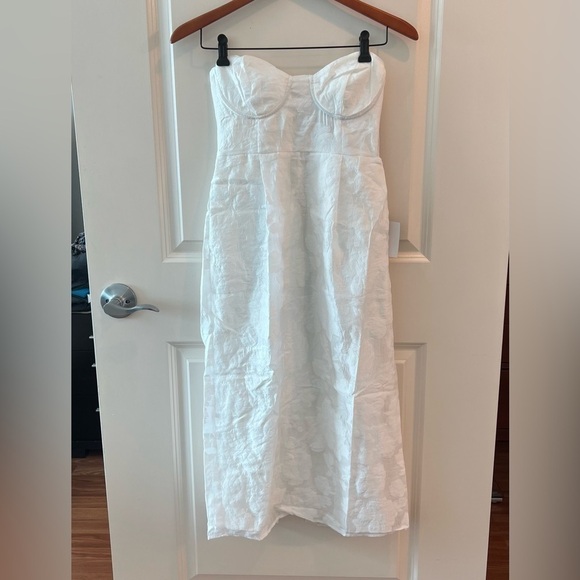 Lulus From this Day White Floral Jacquard Strapless Midi Dress NWT - Picture 4 of 16